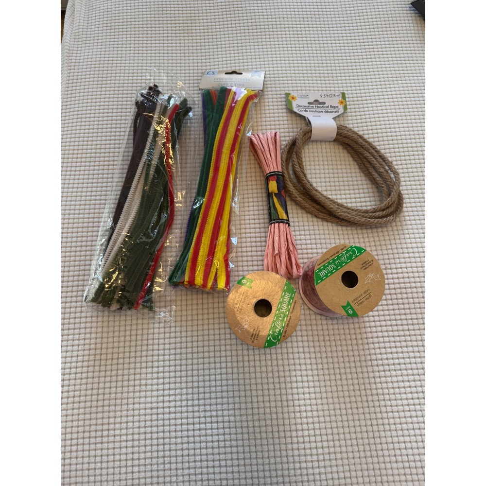 Crafters Square‎ DIY Craft Bundle, Pipe Cleaners, Ribbon, Rope, Floral Stems